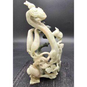 Vintage Hand-Carved Jade Phoenix & Dragon Sculpture HS283